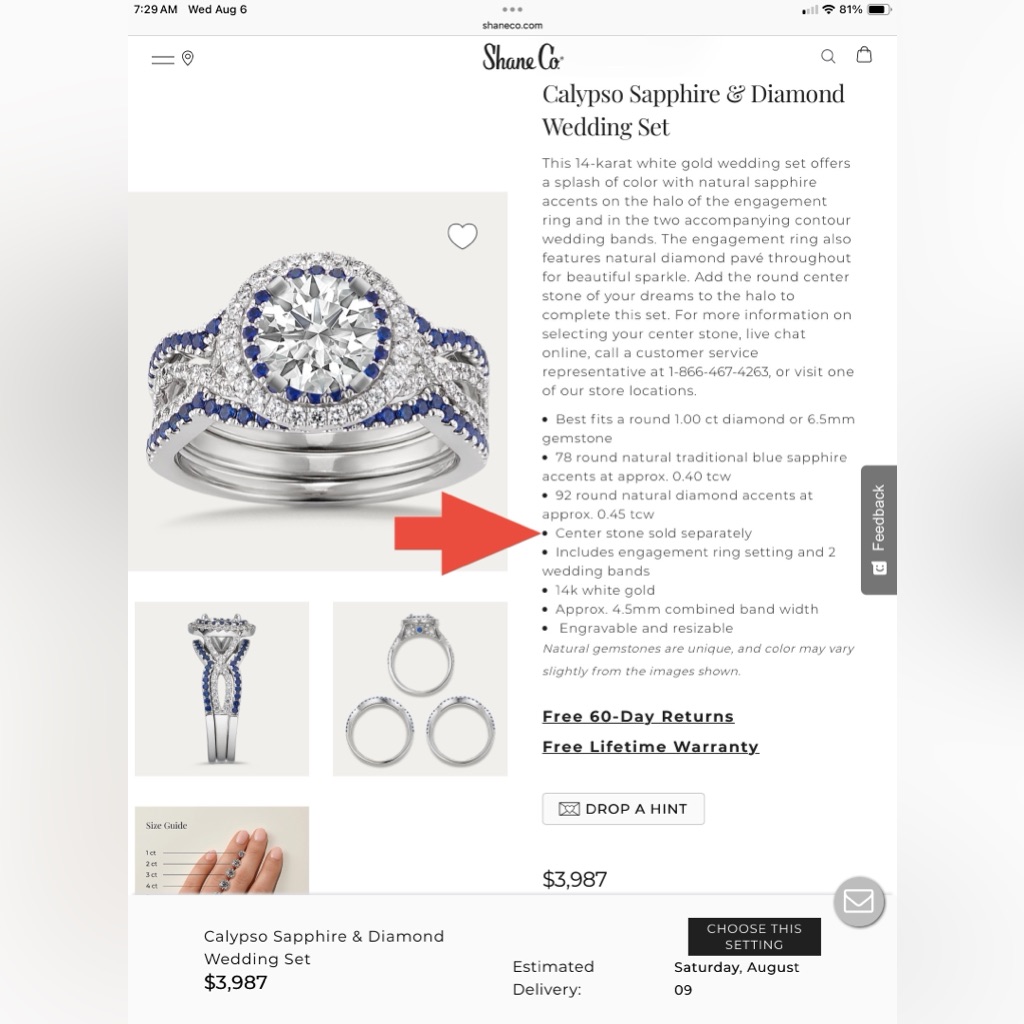 14k White Gold Diamond And Sapphire Wedding Set/Ring By Shane Co. W/ Appraisal.